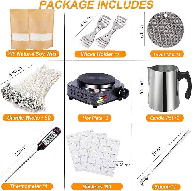 BBAXI Candle Making Kit with Hot Plate for Melting Wax with 2lb Soy Wax | Candle Making Kit for Home Decor＆Gift,Wax Melter for Candle Making,Overheat Protection ,Candle Making Supplies for Beginners