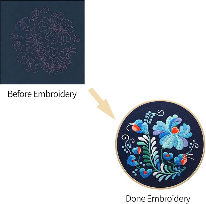 CHIYOSING Embroidery Kit for Beginners Adults, 4 Floral Pattern to Learn Over 30 Different Stitches,Includes Step-By-Step Instructions,Sharp Scissors and 2 Exquisite Hairpins and Multiple Accessories