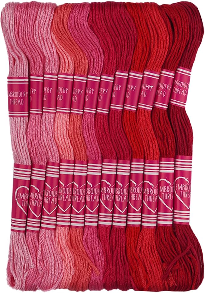 Friendship Bracelet String 12 Skeins, Embroidery Floss Cross Stitch Embroidery Thread Floss Bracelet Making Yarn, Craft Floss (Red Series)