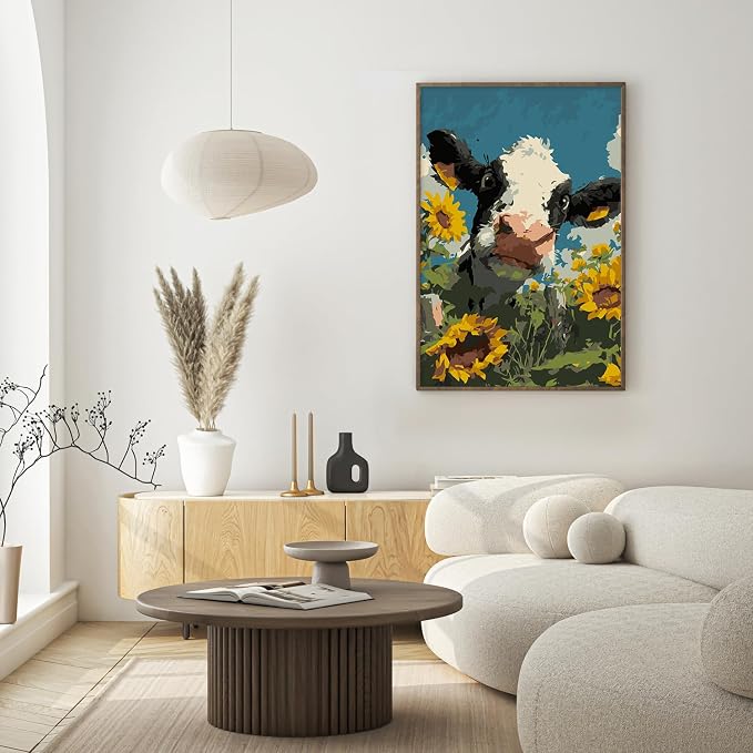 Framed Paint by Numbers Kit for Adults Beginner & Kids Ages 8-12, Funny Animal Cow Adult Paint by Number Kits on Canvas with Frame, DIY Number Painting for Adults for Home Wall Decor Gift 8 x 12 Inch