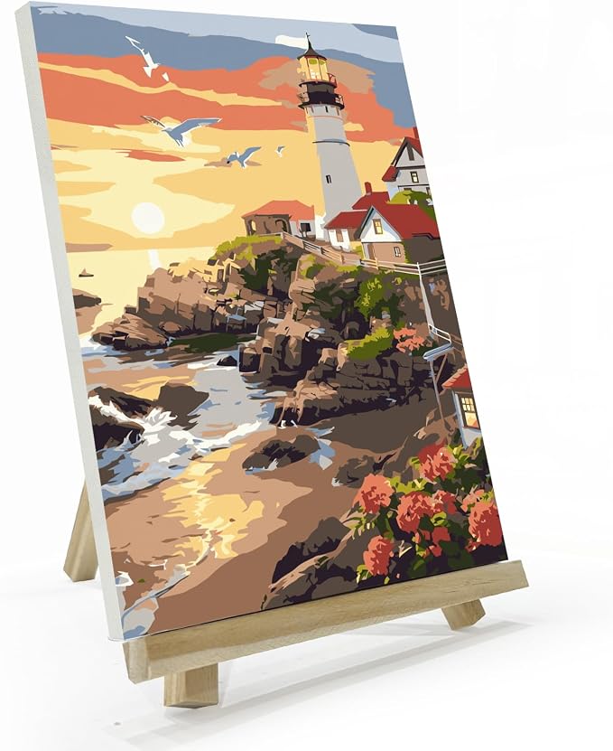 JOOZ Lighthouse Paint by Number for Adults with Frame, 8x12 Inch