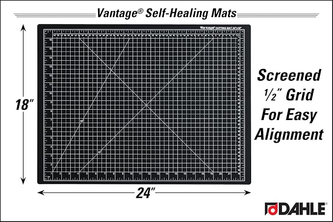 Dahle Vantage 10792 Double-Sided Premium Self-Healing Cutting Mat, 18"x24", 1/2" Grid, 5 Layers for Max Healing, Perfect for Crafts & Sewing, Black