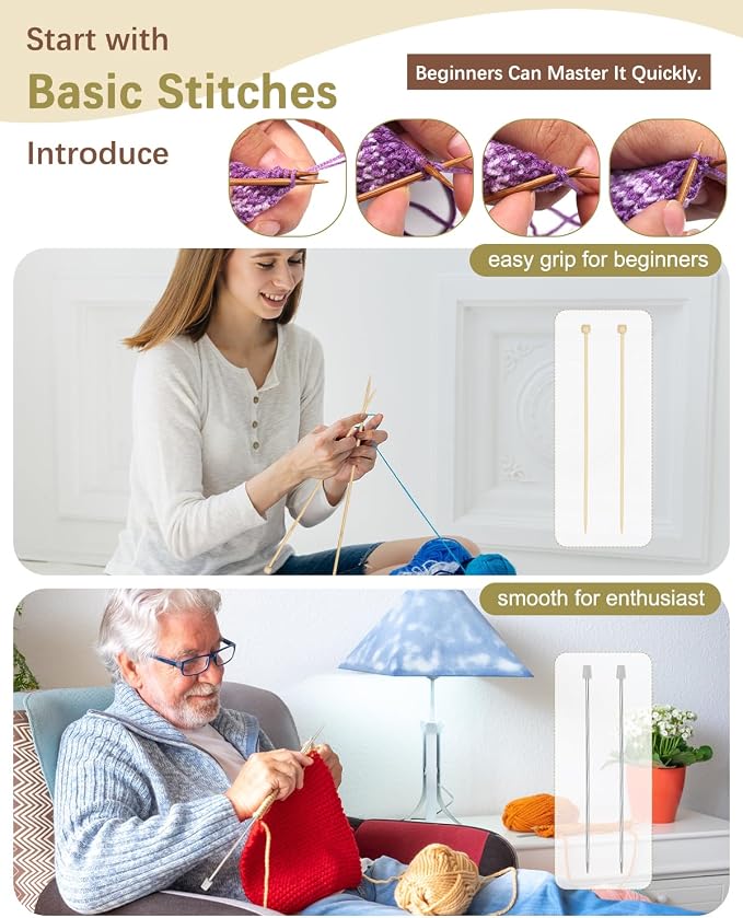 Katech Knitting Kit for Beginner- Learn to Knit Kit for Adults & Kids | Complete Hat, Scarf, Gloves Starter Knitting Kit with Step-by-Step Video Tutorials-Ideal Gift
