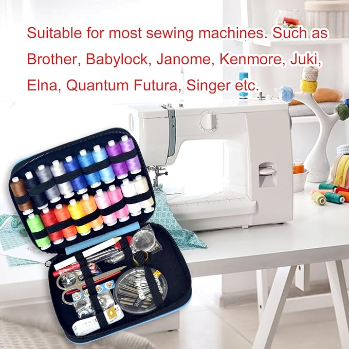 Sewing Kit with Case Portable Sewing Supplies for Home Traveler, Adults, Beginner, Emergency, Contains 18 Sewing Thread, Scissors, Needles, Measure etc,Medium Electric Blue