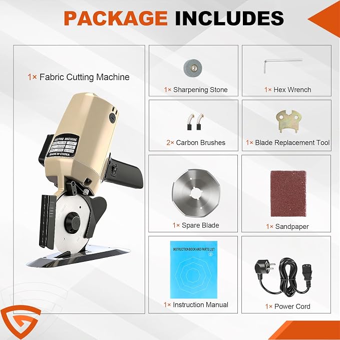 Fabric Cutter 110V Electric Cloth Cutting Machine with Extra 4-Inch Rotary Blade & Automatic Sharpener Hand Held Fabric Slitting Machine for Multi-Layer Clothing, Textiles, Leather, Carpet
