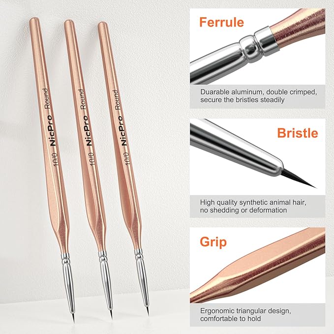 Nicpro Detail Paint Brushes 5 PCS Aesthetic Extreme Fine Tip 10/0 Brush Set | Professional Miniature Painting Set for Micro Watercolor Oil Acrylic Craft Models Rock Army Paint by Number for Adult