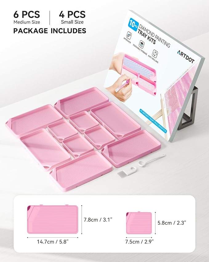ARTDOT 10-Piece Interlocking Diamond Art Trays Kits for Adults, Stackable Diamond Painting Accessories and Tools