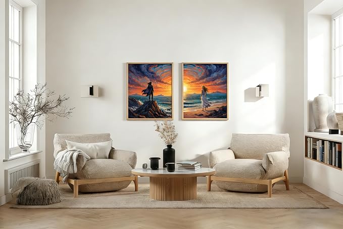 2Pack Couple Diamond Painting Kits for Adults Sunset Ocean Split Art 12x16"