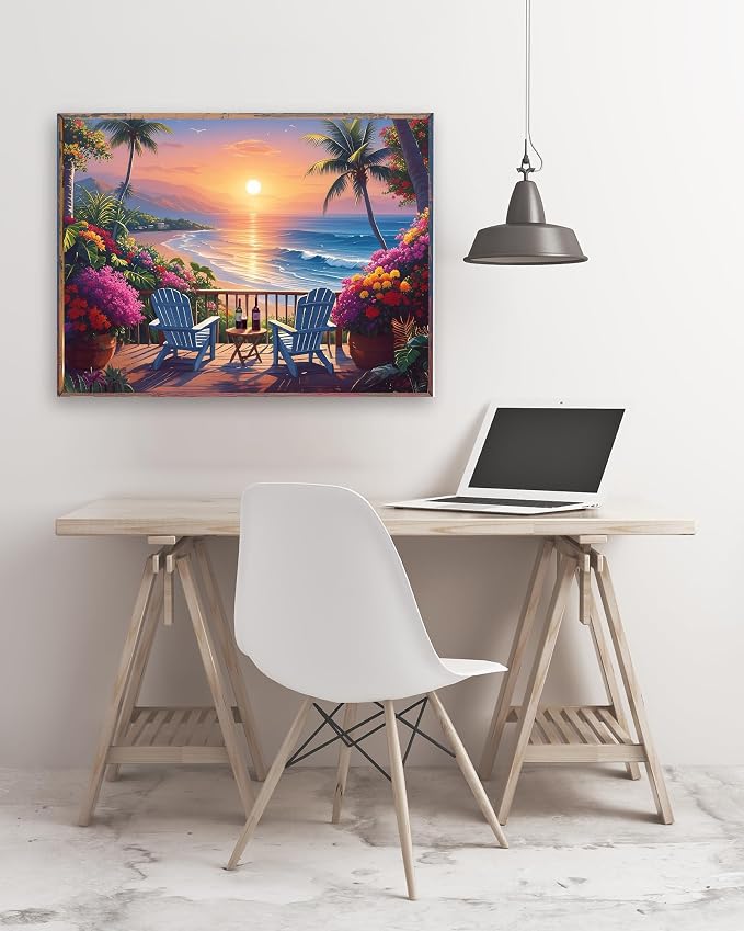 askkqtx Beach Sunset Diamond Art Kits for Adults 16x12 Inch
