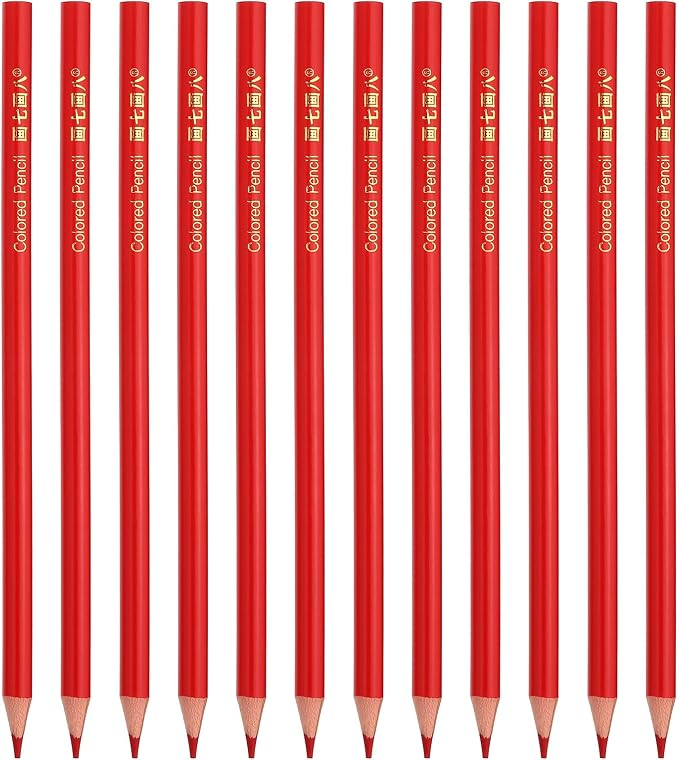 PATIKIL Red Colored Pencils Set,12 Pcs Oil Color Pencils | Wooden Coloring Drawing Pencil for Artists Art Painting Office Home Beginner