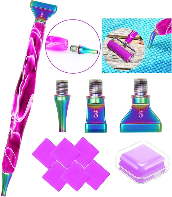 Diamond Art Tools Diamond Painting Accessories Kits with Screw Metal Tip Diamond Painting Pen Drill Bead Dot Pens for Art Craft Nail No Longer Loose (Purple Pen Color 3)