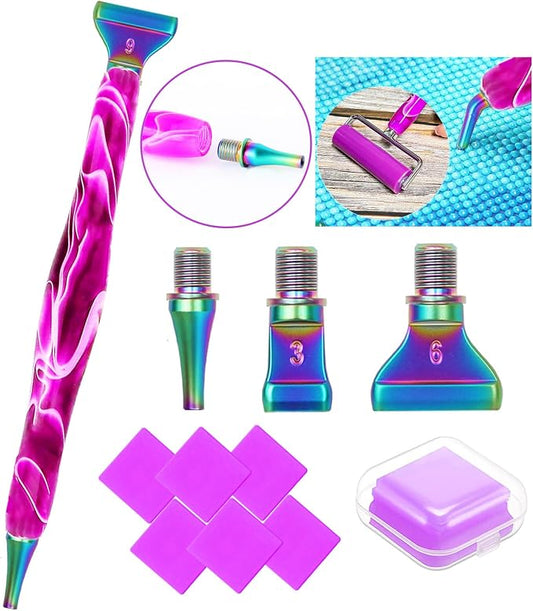 Diamond Art Tools Diamond Painting Accessories Kits with Screw Metal Tip Diamond Painting Pen Drill Bead Dot Pens for Art Craft Nail No Longer Loose (Purple Pen Color 3)