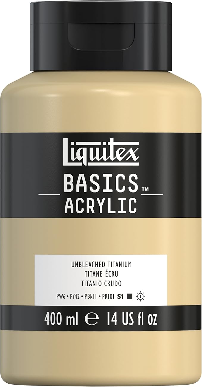 Liquitex BASICS Acrylic Paint, 13.5-oz Bottle, Unbleached Titanium | Medium Viscosity, Satin Finish, Lightfast, Fine Art Pigments, Range of Opacities, Easy Blending