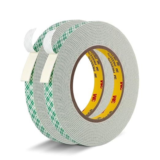3M Double Sided Tape, 1/2" x 18Ft Foam Tape, 4032,Off White, 2 Pack