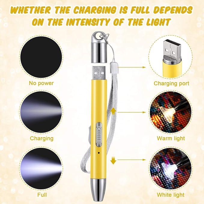 Chuangdi 2 Pcs Diamond Painting Art Drill Pen with Light,Yellow, Green