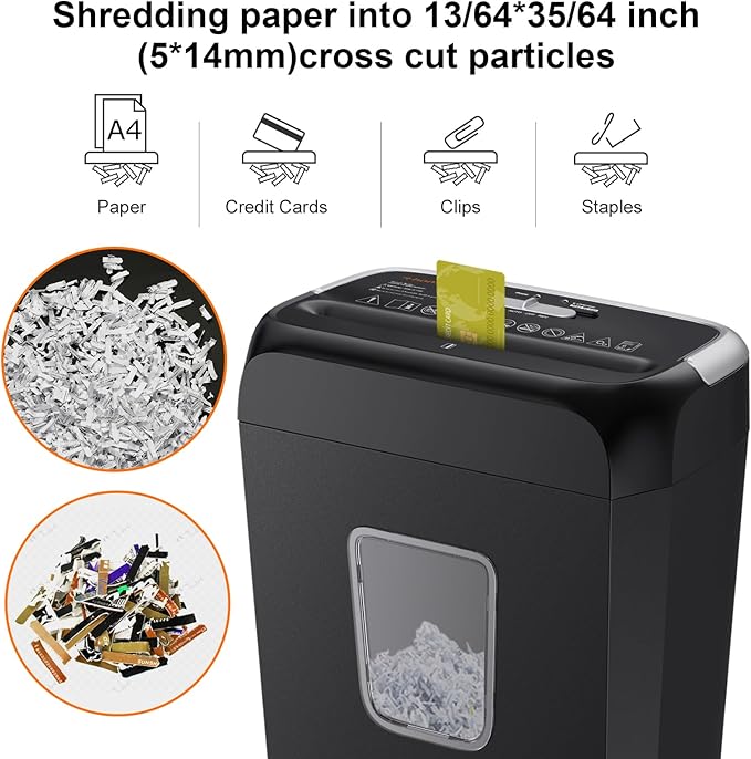 Bonsaii 6-Sheet Cross Cut Paper Shredder for Home, 3.4 Gal Bin | P-4 Security Level, Shreds Credit Cards, Staples & Paper Clips, with Portable Handle, Small Shredder for Home Office，C237-B