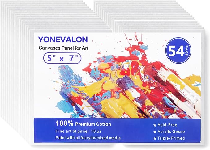 54 Pack 5x7in Small Canvas Boards for Painting Bulk, Blank Paint Canvases | Mini Canvas Panels, Gesso Primed Acid-Free 100% Cotton for Acrylic Oil Watercolor Paints, Art Supplies for All Skill Level