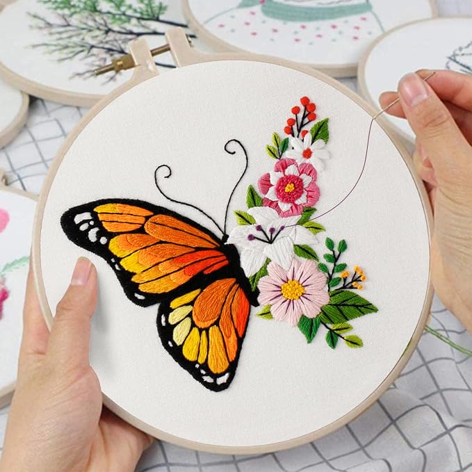 Louise Maelys Embroidery Kit Canvas Tote Bag for Beginners with Butterfly