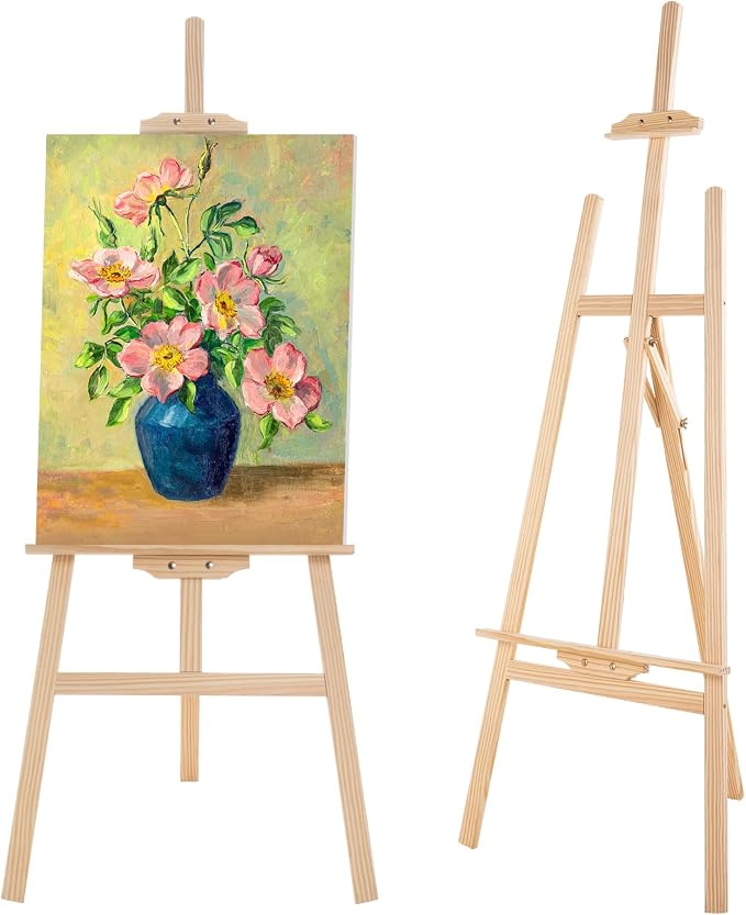 Falling in Art Adjustable Wooden Easel Stand for Painting&Display, Natural | Folding Art Easel for Display, Drawing, Wedding Sign and Poster, Suitable for Kids and Adults, Holds Up to 42"