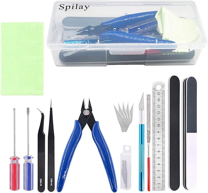 Spilay 16 Pcs Hobby Building Model DIY Tool Kit for Dollhouse Miniature | Modeler Basic Miniature Handmade Craft Tools Set for Miniature House Kit, Book Nook Kit and DIY Hobby Projects