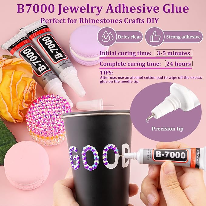 30000Pcs Resin Rhinestones for Bedazzling with Tweezers, Dark Purple AB Rhinestones for Crafting with 3Pcs 10ml B7000 Jewelry Glue for DIY Crafts Clothing Tumblers Shoes Fabric Nail Art