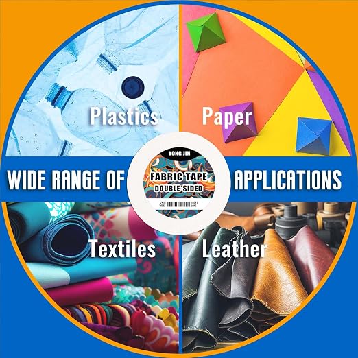 YONGJIN Double-Sided Fabric Tape (2 Rolls) - No Sewing or Ironing Required, Perfect for Quick Clothing Repairs, Fabric Bonding, Adhesive Cloth Tape for Hemming and DIY Crafts (2/5inch+1inch)