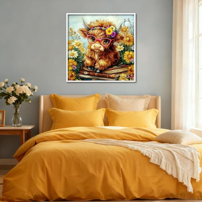 Highland Cow Paint by Numbers Kit for Adults with Frame & Easel 8x8inch | Canvas Paint by Numbers for Adults, Adult Paint by Number Kits on Canvas, Arts and Crafts for Adults, Gifts and Home Decor