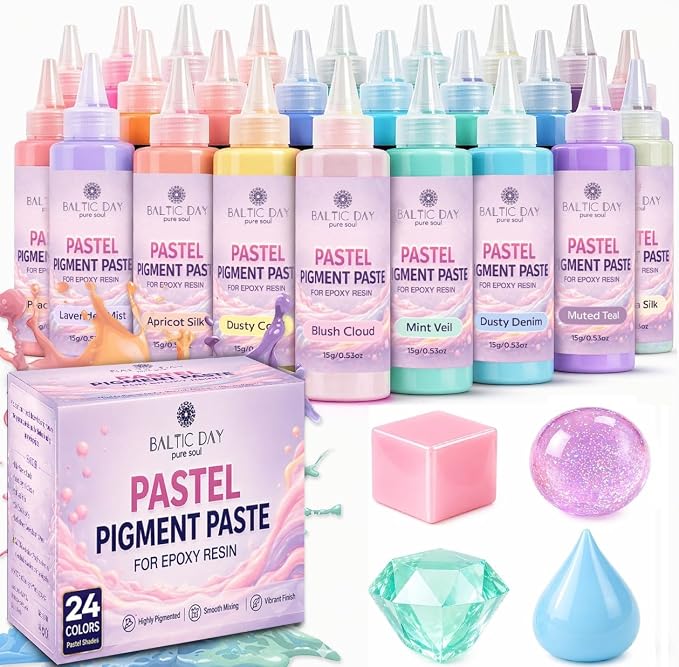 BALTIC DAY Pastel Pigment Paste for Epoxy Resin, 24 Colors, 15g Each | Soft opaque pastel colors for resin jewelry, coasters, tumblers, molds, home décor and DIY crafts