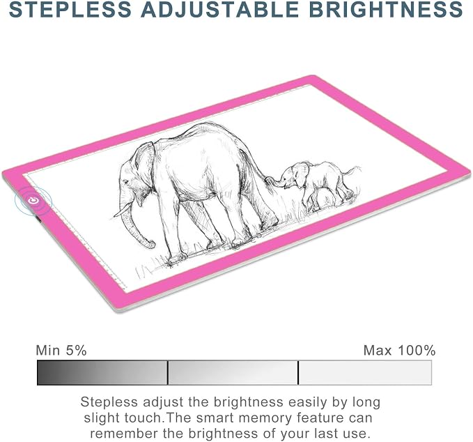 A3 Copy Light Board Tracing Box, Ultra-Thin Adjustable Drawing Tablet USB Power Artcraft LED Tracer Light Pad for Diamond Art Painting Accessories, Sketching, Animation, Quilting, Stenciling (Pink)