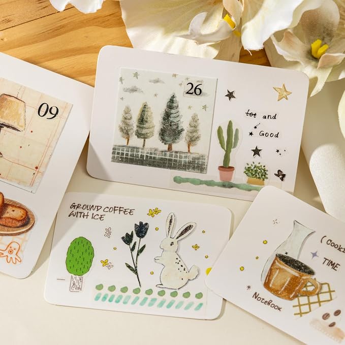 Aromoty 4 Sets 160Pcs Mini Washi Stickers Book Kit for Journaling