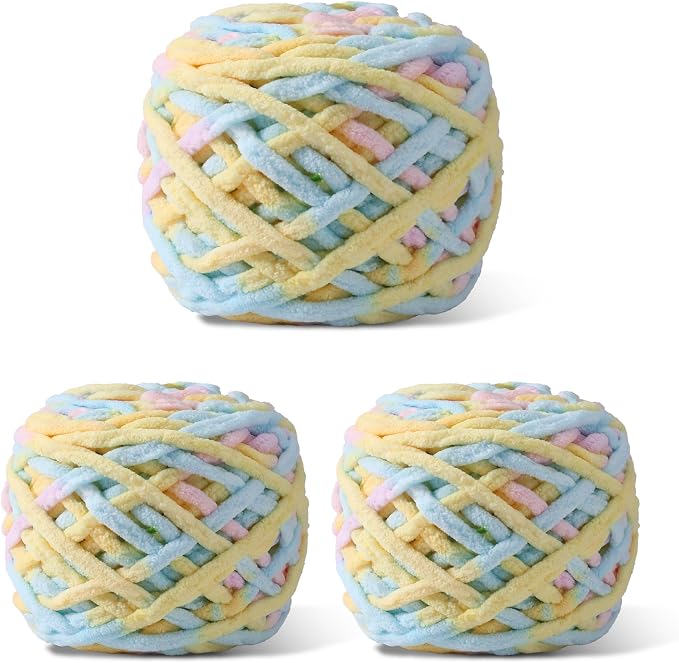 Plush Chenille Chunky Yarn for Crocheting 100g(54.6yd) - Bulky Thick Fluffy Yarn for Knitting- Soft Velvet for Baby, Blanket Knitting Blanket Yarns- Amigurumi Yarns (3-Cotton Candy)