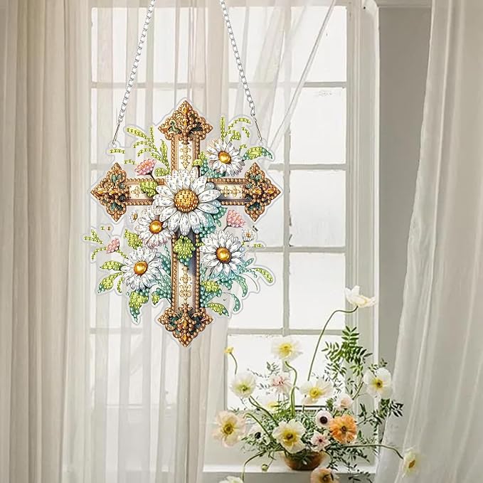RYMILIE Hanging Diamond Art Kits for Adults Christian Floral Cross