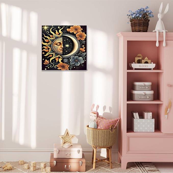 Moon Paint by Numbers Kit for Adults Beginner, Sun Paint by Numbers 10x10 | Framed Paint by Numbers Kit for Adults Beginner with Easel, Acrylic Painting by Numbers, DIY Crafts for Gifts or Home Decor