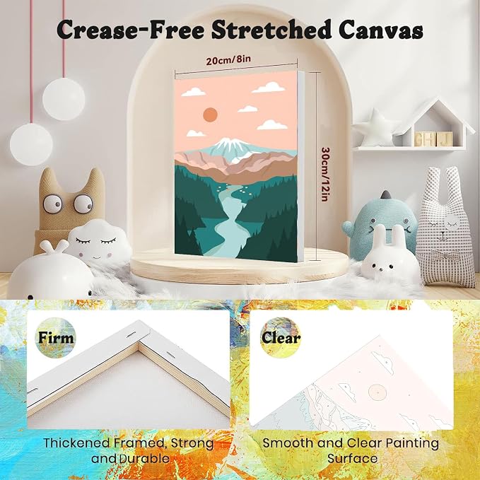 4 Pack Scenery Paint by Numbers for Adults with Frame Canvas - Wooden Easel | Landscape Paint by Number for Beginners, Easy Acrylic Oil Painting Kits with Brushes for Home Wall Decor (8x12 inch)