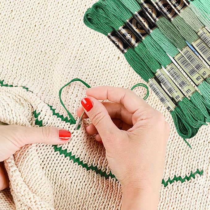 12 Skeins 105 Yards Green Embroidery Thread Floss for Hand Sewing