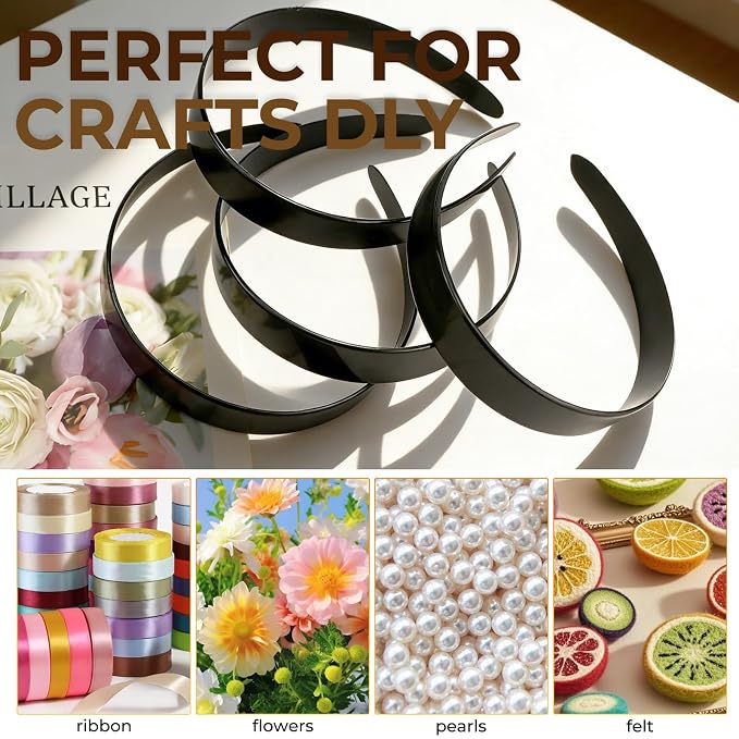 VOKOY 24 PCS Black Plastic Headbands, 1 Inch Wide No Teeth Hair Bands for Girls & Women, Blank DIY Plain Headbands for Crafts