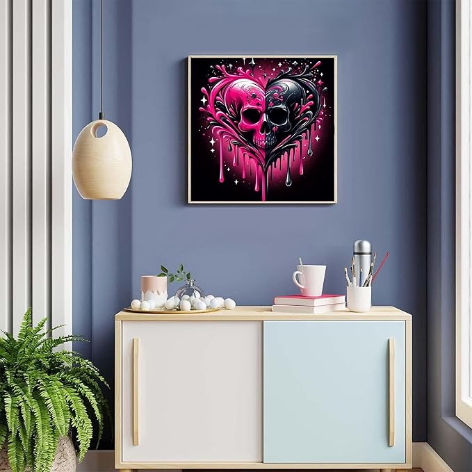 Square Drills Diamond Painting Kits, Skull Diamond Art Square 12x12in | Skull Diamond Painting Kit Square Drill, 5D Heart Diamond Art Square Drills Kits for Aldults Home Decor Gifts