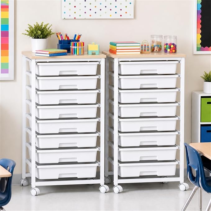 Pipishell Rolling Cart with 8 Drawers for Classroom, Craft & Art Room,White