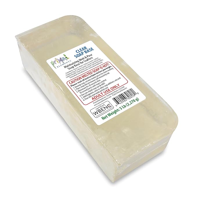 Primal Elements Clear Soap Base - Moisturizing Melt and Pour Glycerin Soap Base for Crafting and Soap Making, Easy to Cut, Unscented - 5 Pound