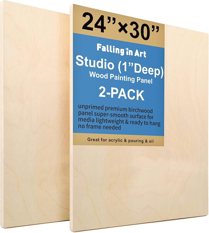 Falling in Art 2 Pack 24x30 Unfinished Birch Wood Panels Kit for Painting | Studio 1’’ Deep Wood Canvas, Cradle Boards for Acrylic Pouring, Art, Crafts, Epoxy Resin, Laser Engraving Cutting