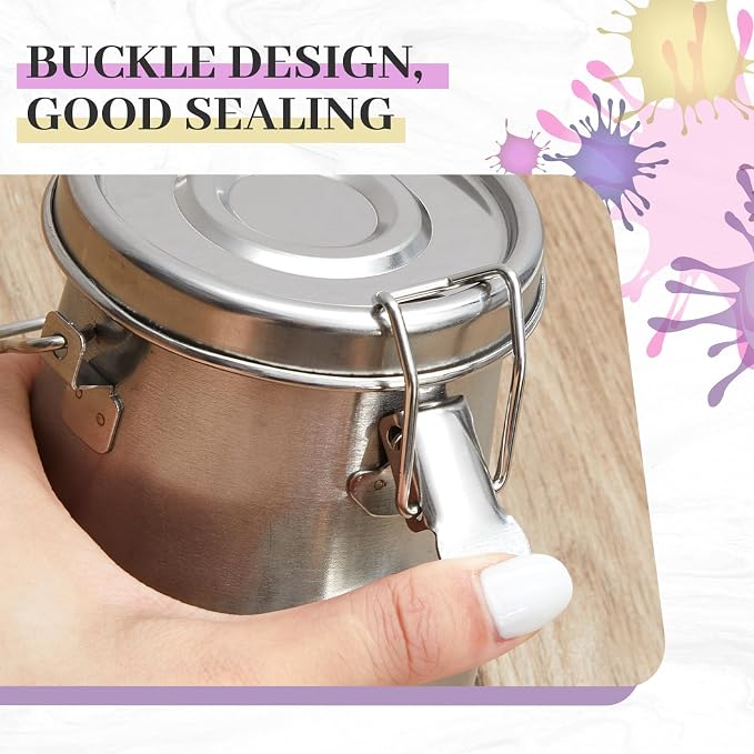 2 Pcs Paint Brush Cleaner Set with Cup, Airtight, Medium | Stainless Steel, Portable Brush Washer with Palette Cup, For Oil Painting And Acrylic Painting, Painting Accessories