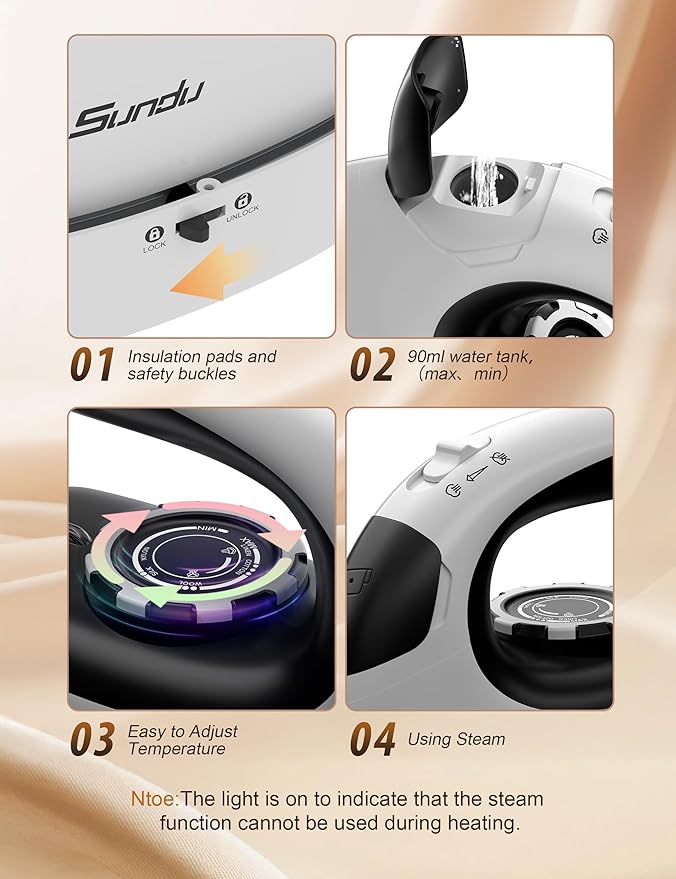 Sundu Mini Steam Iron with Rotary Temp Control for Travel & Sewing