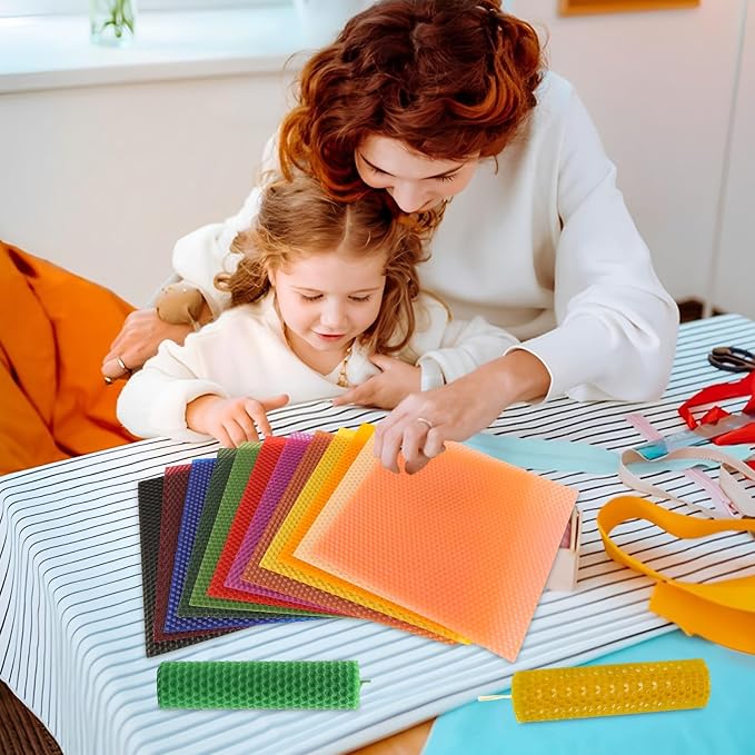 GBACHOOSE Beeswax Sheets for Candle Making, 24 Pack 8 x 8 Inch Honeycomb Wax Sheets in 12 Colors with Cotton Wick, DIY Rolled Beeswax Candle Making Kit for Adults, Kids, Crafts, Gifts