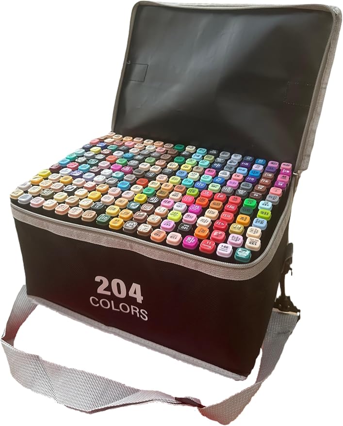 204-Color Dual-Tip Markers Set with Shoulder Bag - Art Markers for Coloring, Drawing & Sketching -Gift for People Who Love Art.(204)