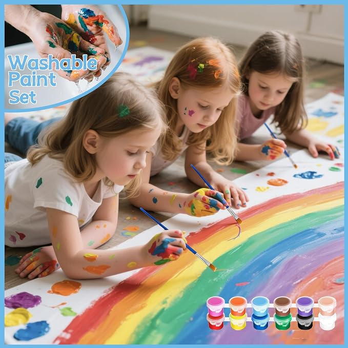 420 PCS Mini Acrylic Paint Set,30 Pack Washable Paint Strips for Kids & Adults - Includes 60 Brushes, 12 Colors kids Paint Kits for Easter Eggs, Birthday, Classroom Party，school supplies