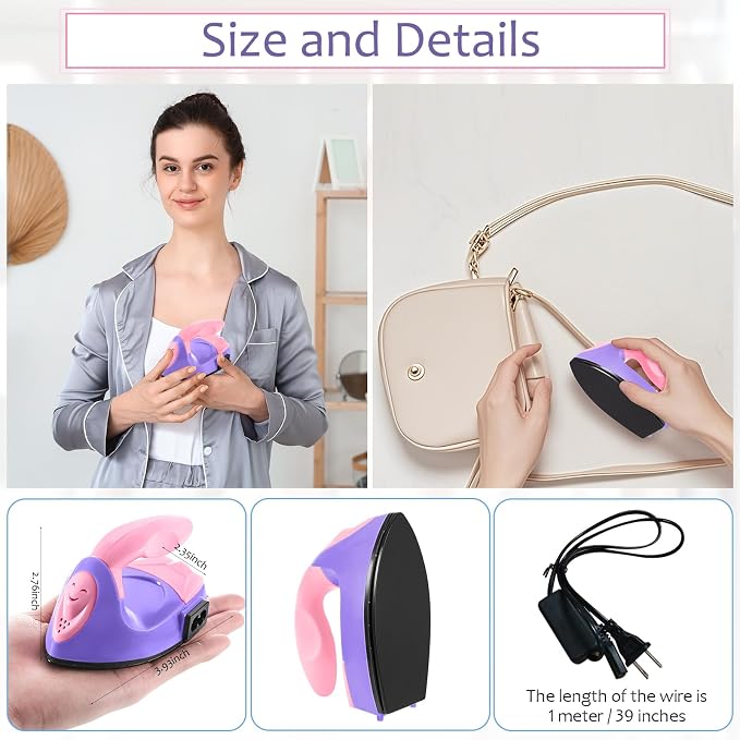Honoson Mini Craft Iron with Charging Base Tiny,Dark Pink, Light Purple
