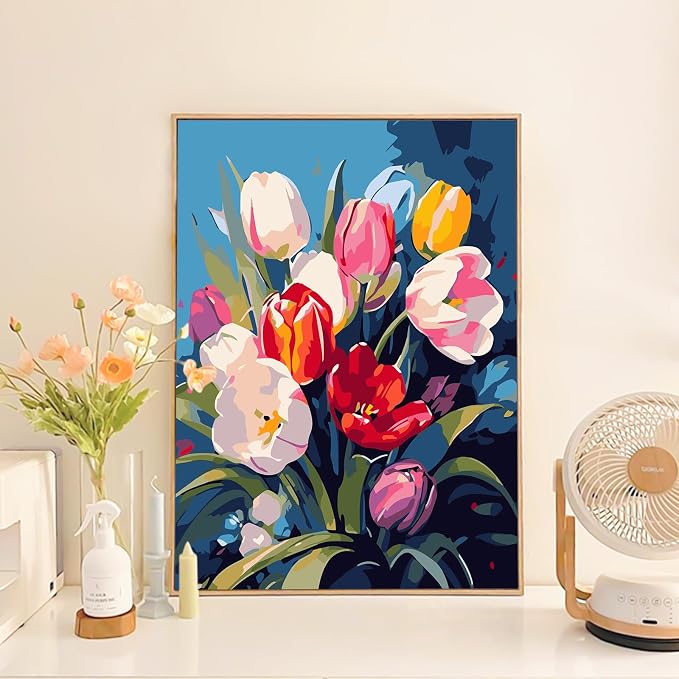 Paint by Numbers Kit for Adults Beginner, Colorful Tulip Bouquet 16x20 Inch