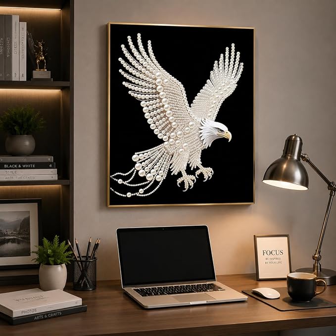 Morudeor Eagle Diamond Art Pearl Painting Kits for Adults,Special Shape Diamond Art Kits for Animal Birds, DIY 3D Plastic Pearl Painting Kit for Home Decoration 12 × 16 inch