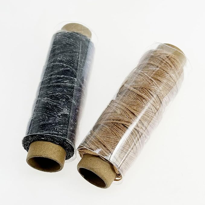 2 PCS Leather Sewing Waxed Thread, Each of 33 Yards 150D Sewing Thread Cord for Leather Craft DIY Supplies, Shoes Repairing, Black and Khaki