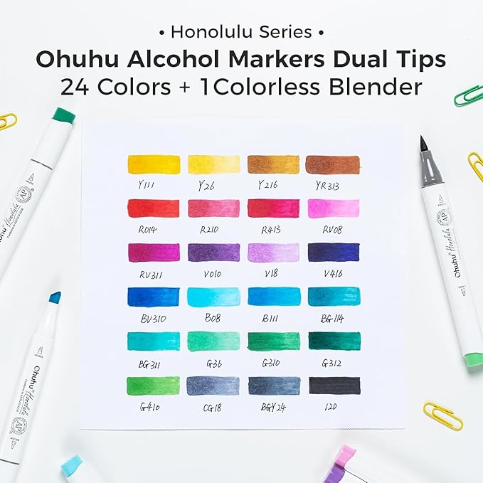 Ohuhu Alcohol Markers 24 Colors Brush& Chisel for Adults Coloring Honolulu